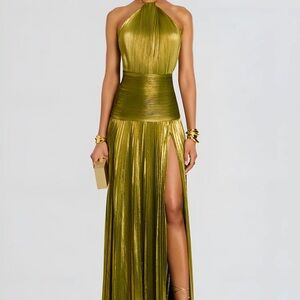 Green Metallic Halter Gown